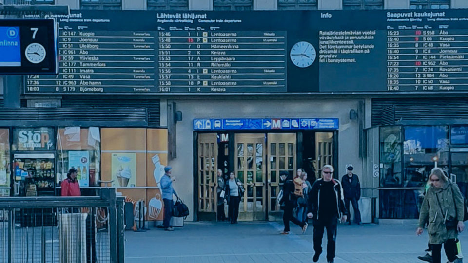 Teleste outdoor information display at Helsinki main railway station