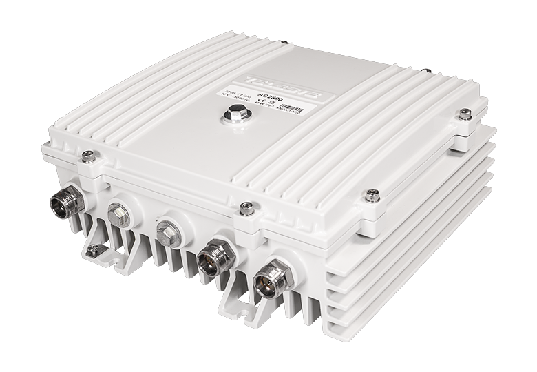 Teleste AC2800, front view of outdoor broadband amplifier unit.